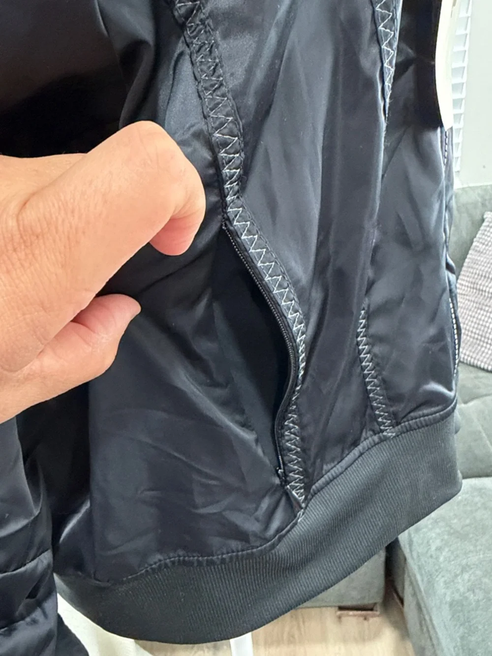 Fabletics Tori Woven Black Satin-Look Bomber Jacket